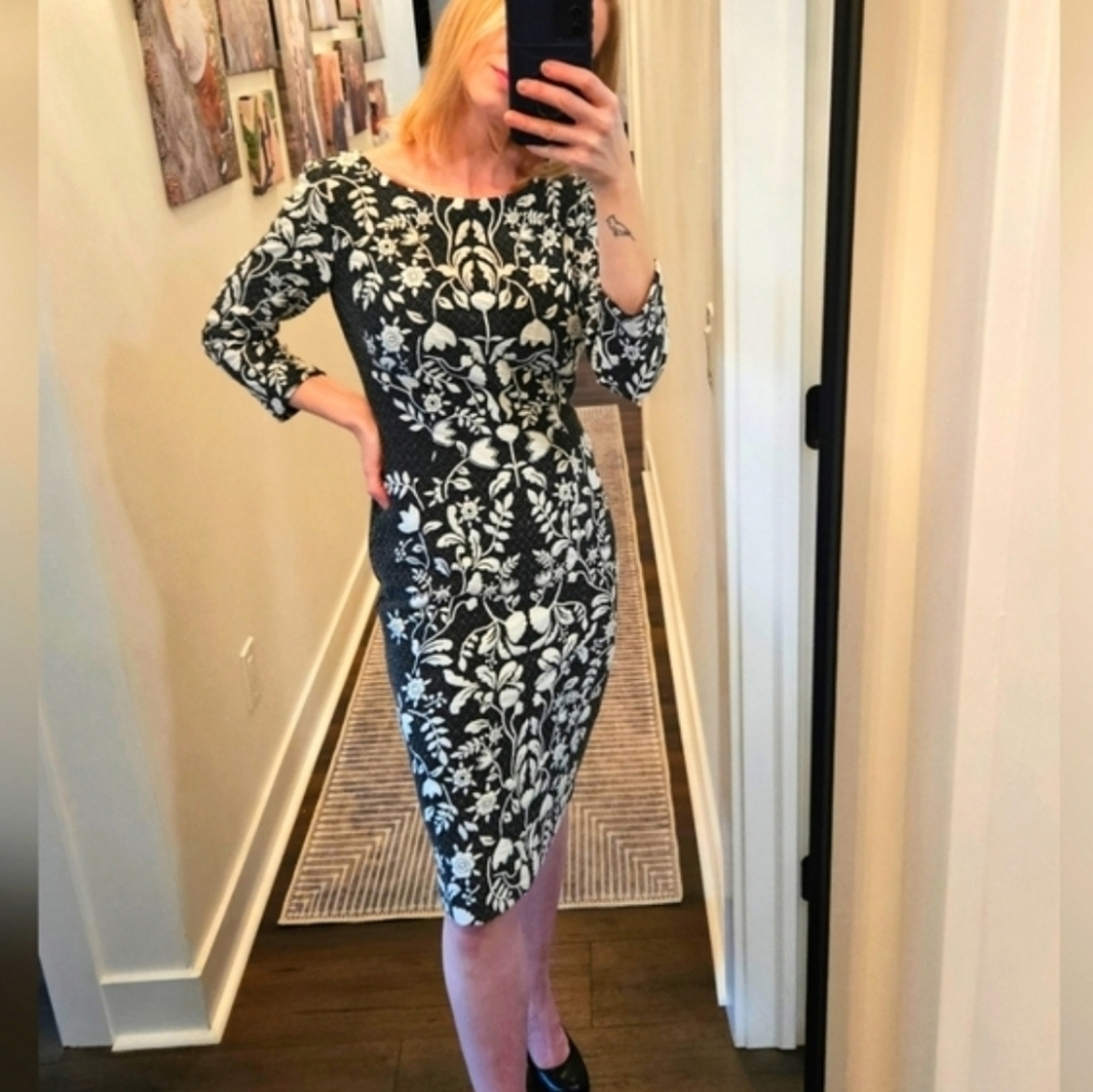 Eliza J Embroidered Black and White Floral Dress - Size 2 - Picture 2 of 16